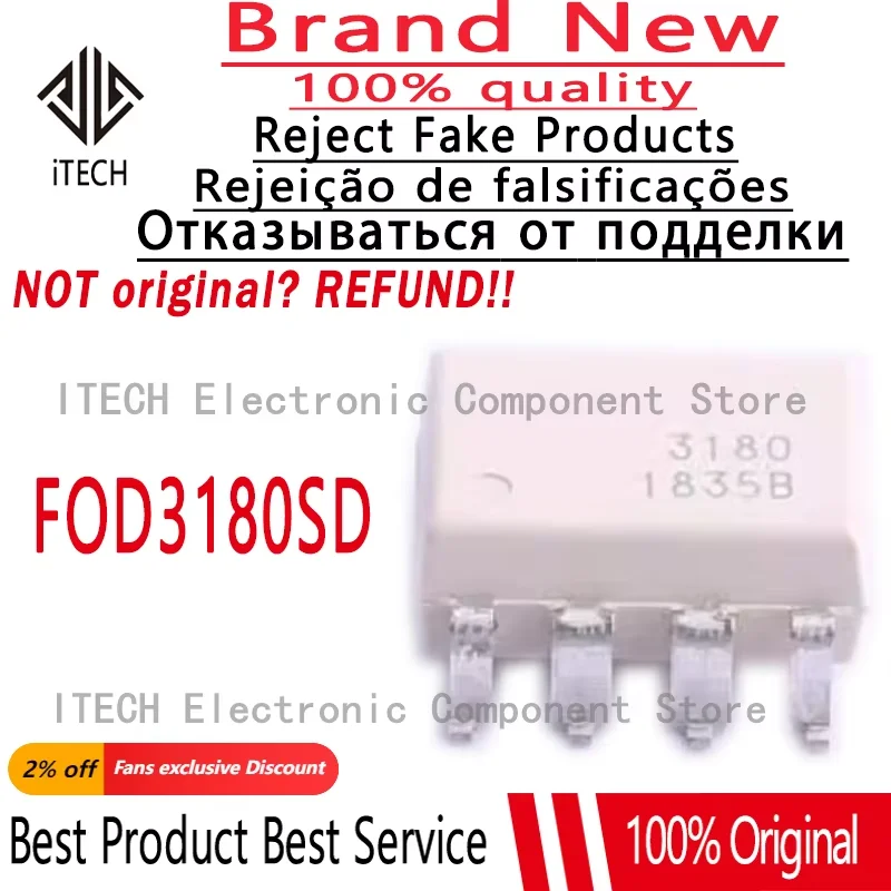 

10pcs/lot Original 3180 FOD3180SD 2 A Output Current High Speed MOSFET Gate Driver Optocoupler Chip SOP8 100% New and Genuine