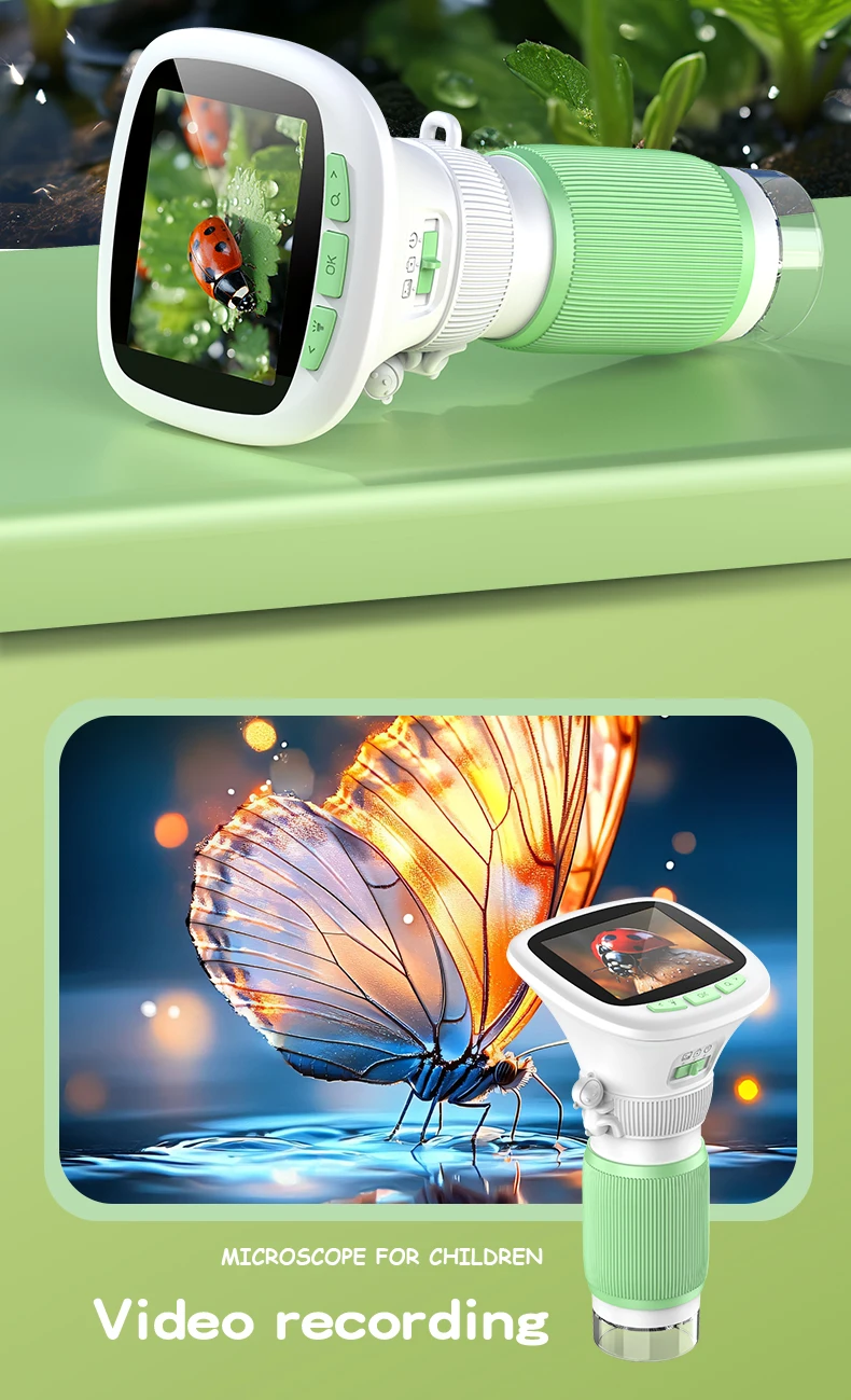 Children's Handheld Microscope with Rotating Focus and 2.4-Inch High-Definition Screen for Outdoor Children's Science Microscope