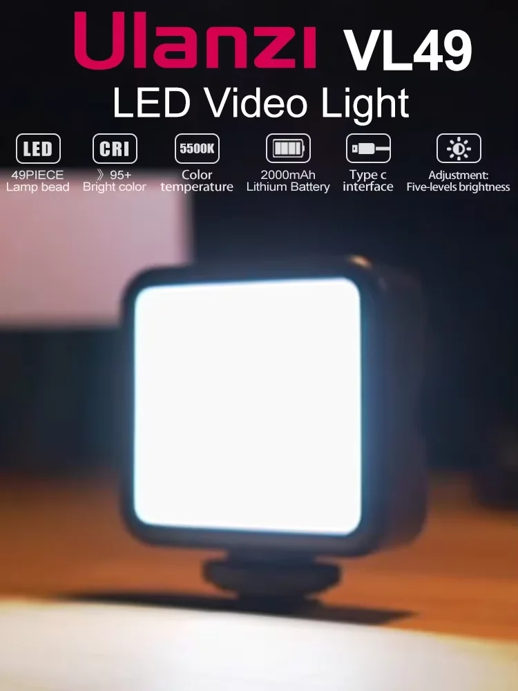 Ulanzi VL49 6W Mini Vlog LED-Aufnahmelicht Weiß 2000mAh 5500K Zoom-Beleuchtung Fotografische Beleuchtung Video-Handy-Selfie-Fülllichter