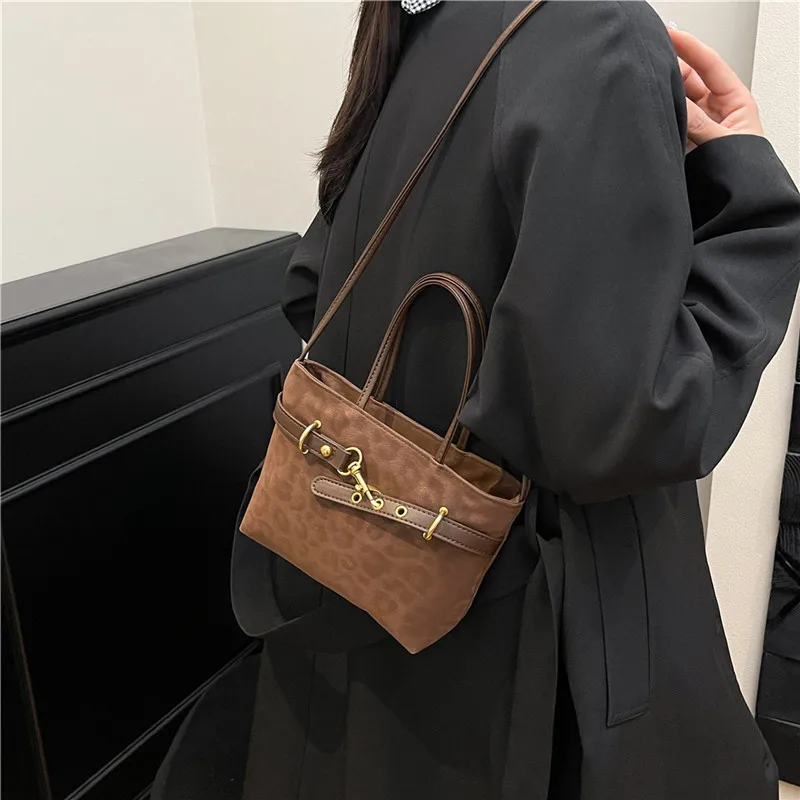 가을 한국 스타일 레오파드 언더암 백 여성용 빈티지 출퇴근용 토트백, 캐주얼 패션 크로스바디 백 ​