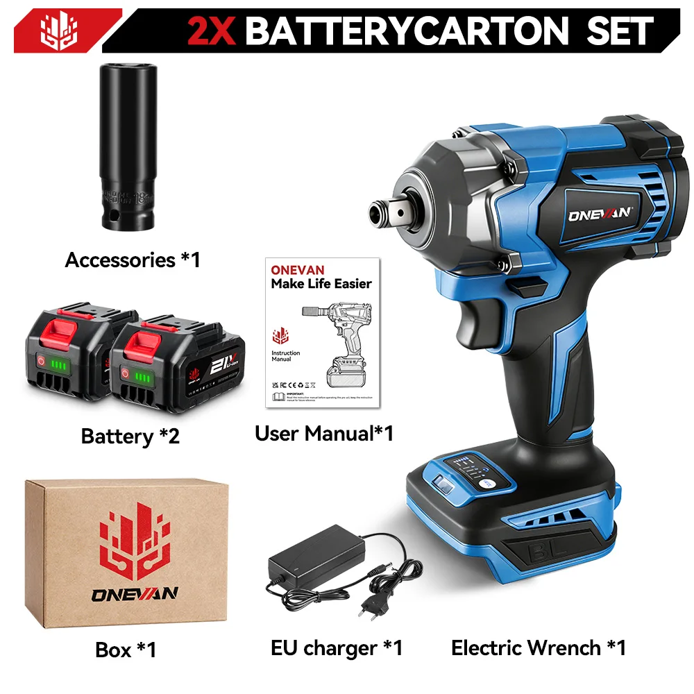 ONEVAN 1200Nm borstelloze elektrische slagmoersleutel draadloze steeksleuteldop oplaadbaar 1/2 inch elektrisch gereedschap voor Makita 18V batterijpin