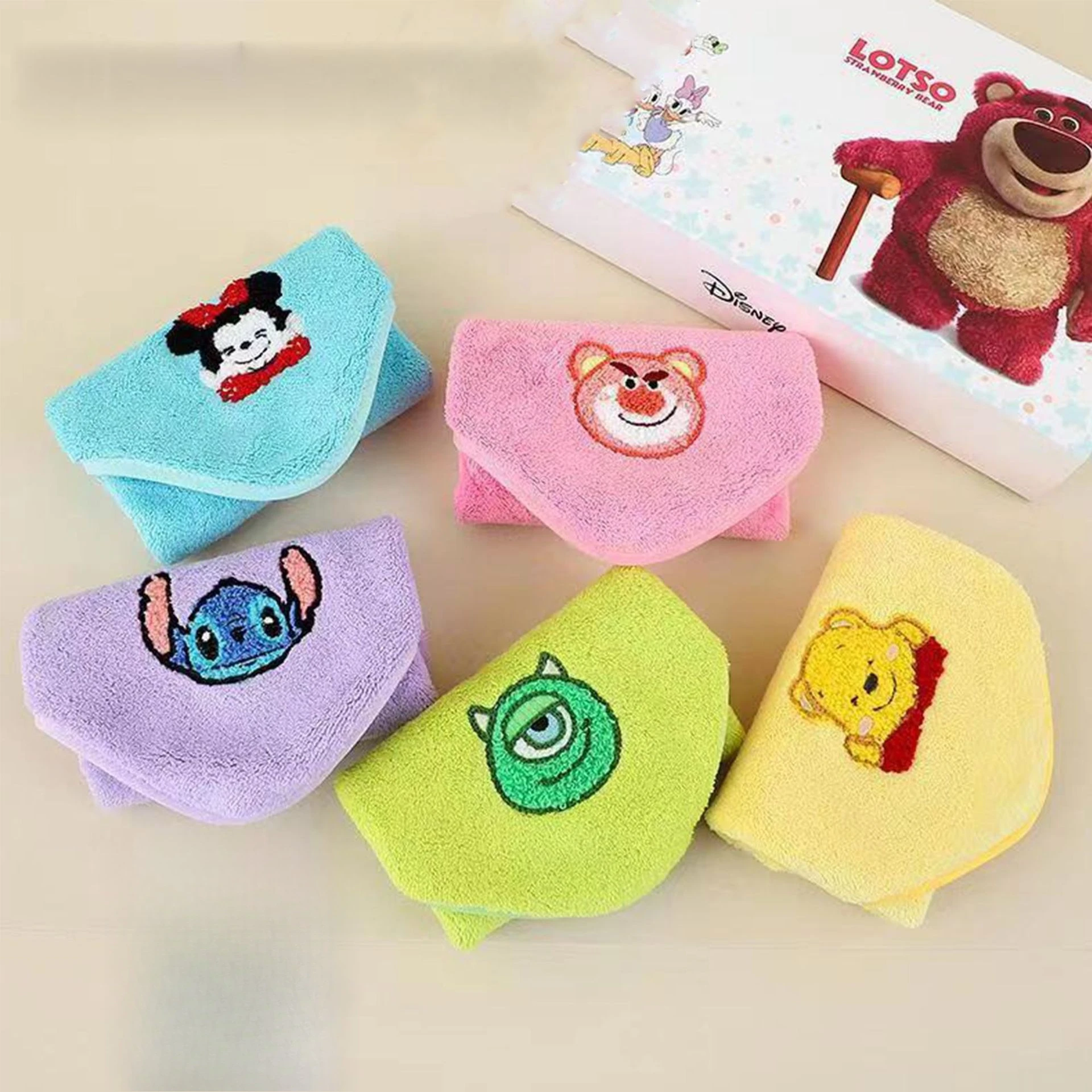 Miniso スクエアタオル タオル刺繍漫画コーラルベルベット子供用タオル吸水性ソフト速乾性フェイスワイプハンドタオル