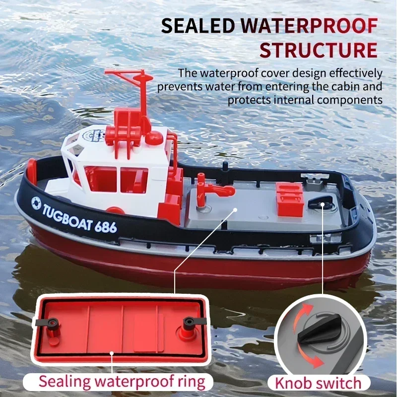 Barco remolcador a Control remoto inalámbrico para pesca al aire libre, barco de simulación de fuego rojo de 686g de larga resistencia, modelo de juguete, 1:72 Rc, 2,4