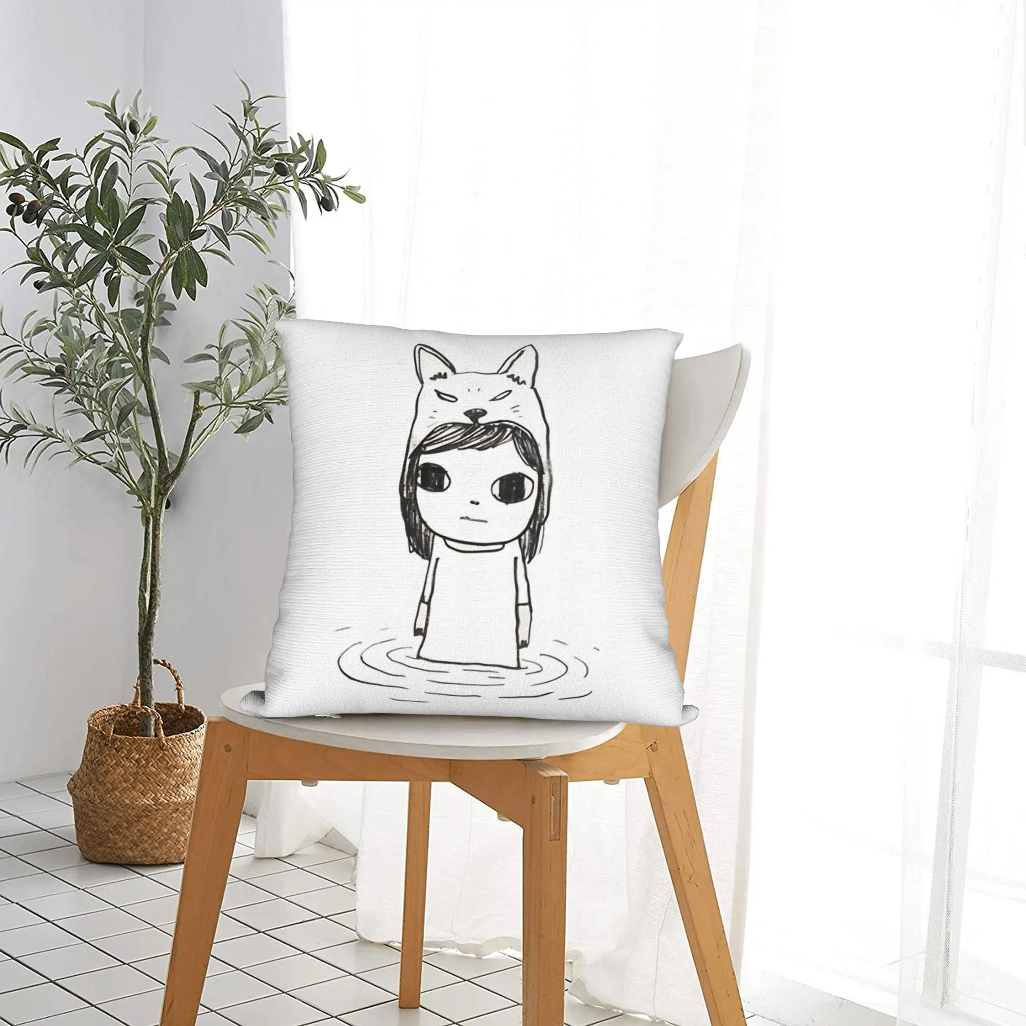 Nara Drawing   Throw Pillow Cover Polyester Throw Pillow Yoshitomos Creative Pillowcase