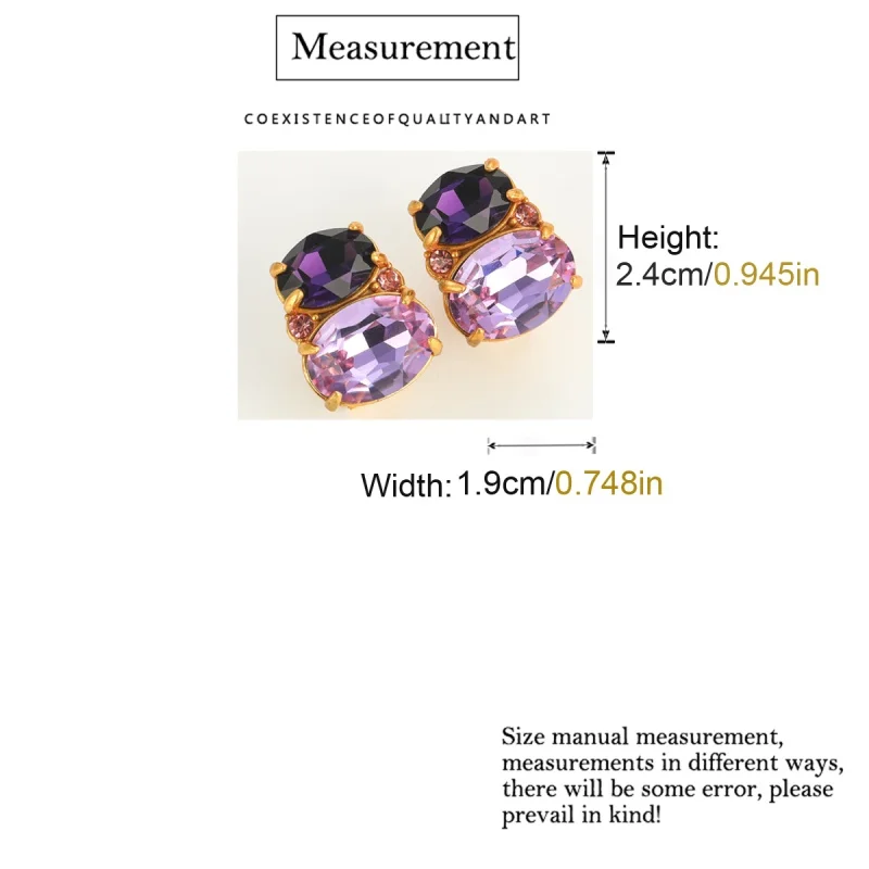 Vintage Violet Crystal Stud Earrings Purple Rhinestone Luxury Designer Antique Women Jewelry Accessories Festival Gift Party