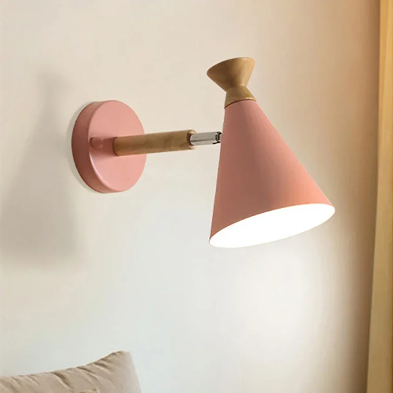 Nordic LED Solid Wood Wall Lamps Modern Creative Macaron ForLiving/Bedroom/DiningRoom E27 Background Decor Bedside Light