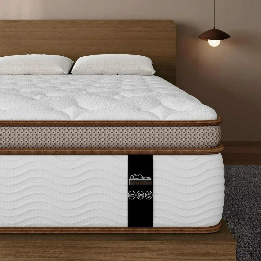 Matelas king size 12 pouces, matelas avec support supplémentaire pour toutes les saillies, isolation de mouvement, matelas optimiste dans une boîte, sans fiviolet