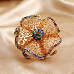 Oversize Geometric Hollow Flower Chunky Rings for Women Bohemian Adjustable Princess Queen Big Wedding Promise Band Rings Anillo