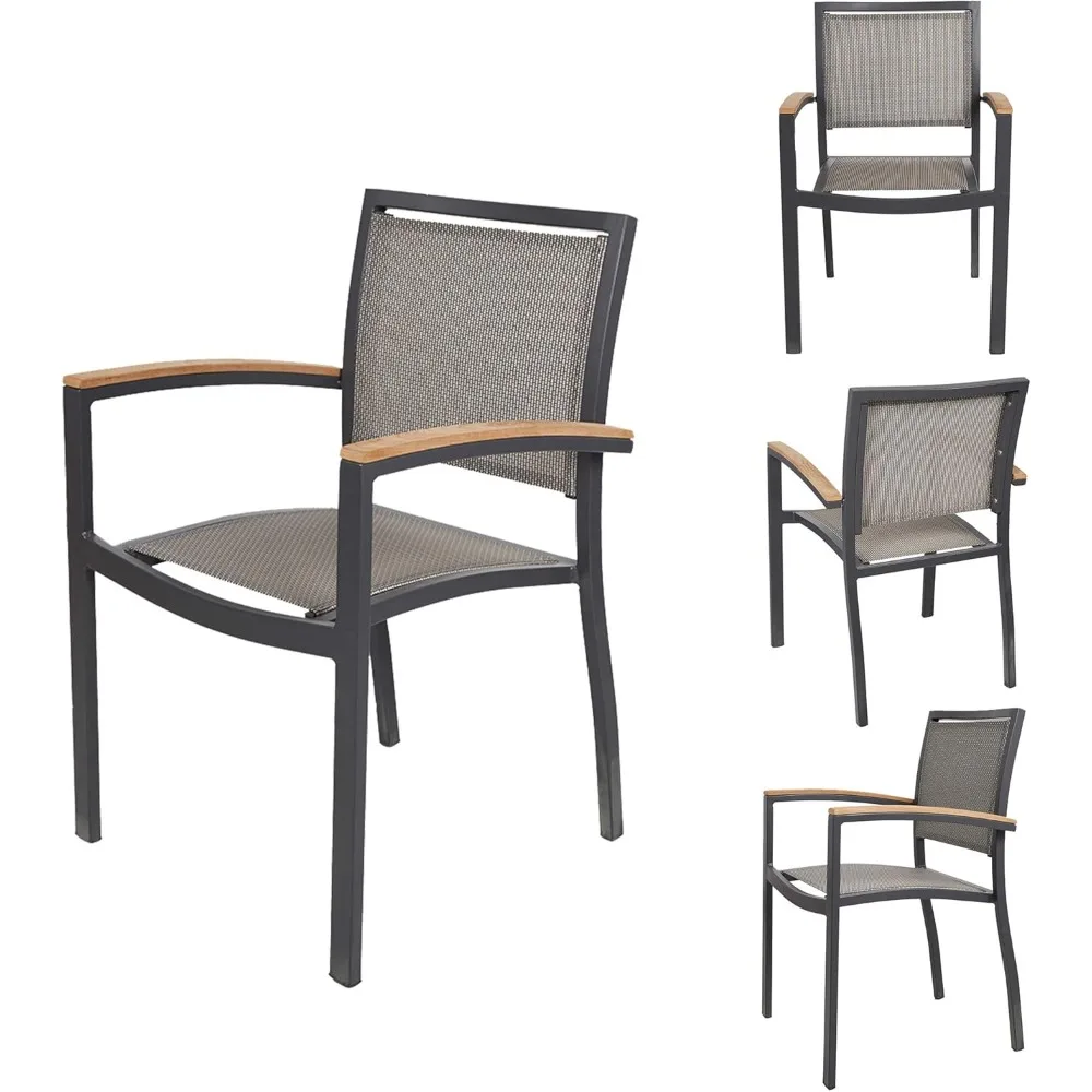 

try & do patio dining chairs set of 4,outdoor stackable dining chairs with armrest textilene mesh fabric aluminum frame patio fu