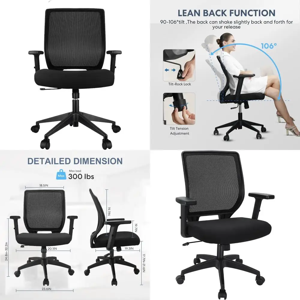 

Mid-Back Mesh Swivel Office Chair with Adjustable Arms for Comfortable Home Desk Use