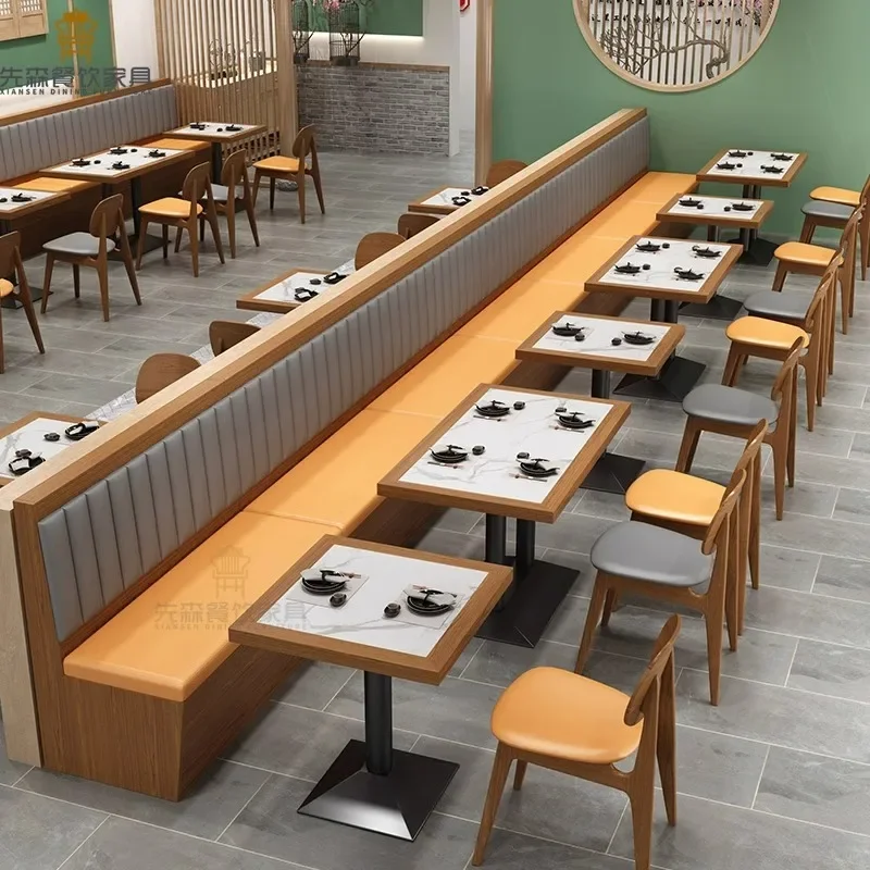 Theme New Chinese Restaurant Hot Pot Restaurant Solid Wood Table and Chair Cooking Chinese Restaurant Milk Tea Shop Table and Ch