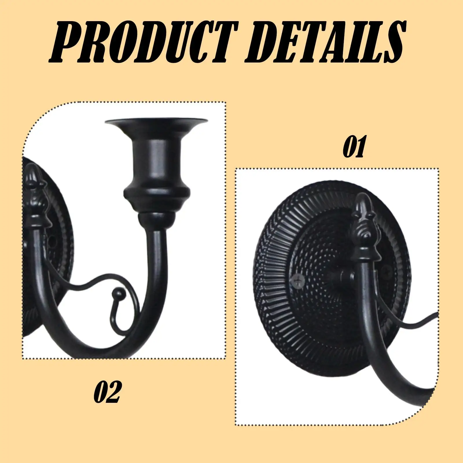 2-delige metalen wandkaarshouder, rustieke kandelaar, Frans, voor gang, woonruimte, achtergrondwanddecoratie