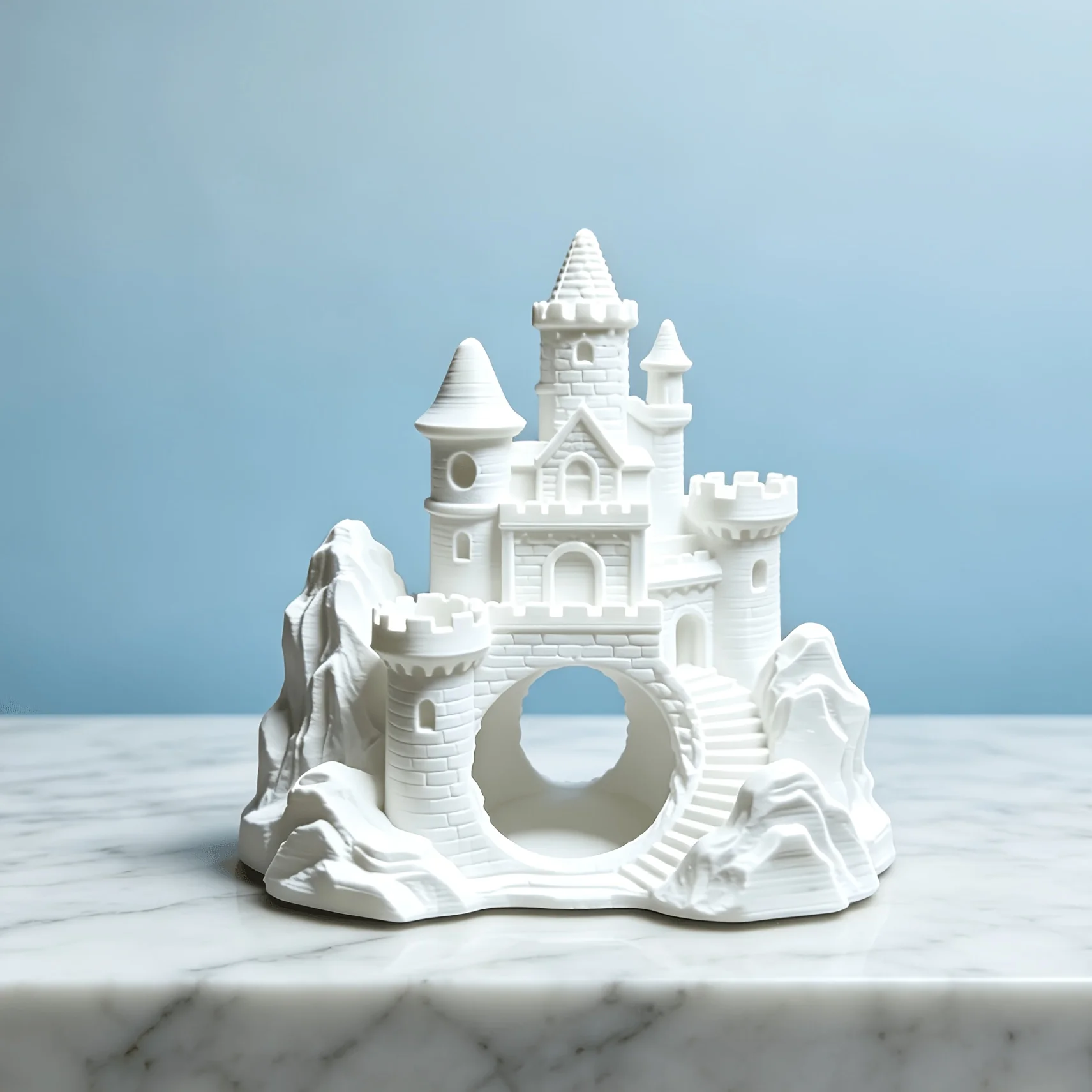 1 Piece White Fairy Tale Style Castle Sculpture Ornament, Desktop Decoration, Fish Tank Landscaping Hideout, Handmade 3D Printed Decoration, Christmas Halloween Gift