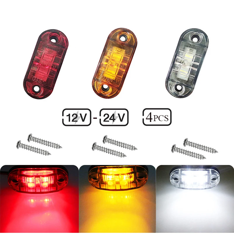 4PC 12V-24V Trailer Truck Position Clearance Lights Side Marker Lamp Taillight Turn Signal Brake Parking Warning Car Accessories