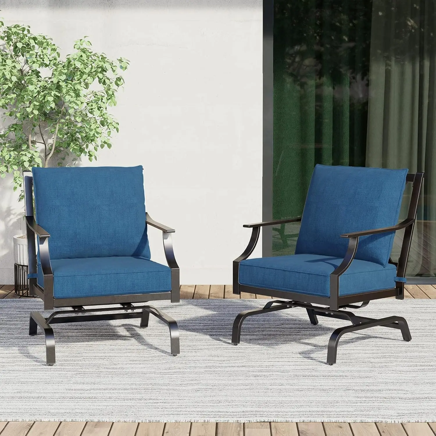 Chairs Outdoor Rocking Chairs Motion Chairs Set of 2 Patio Seating Chairs with Olefin Cushions,Peacock Blue