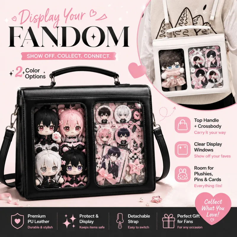 

Japanese JK Style Black Double Window Ita Bag PU Leather Multifunctional Backpack For 20cm Cotton Doll Anime Fans Daily Use Gift