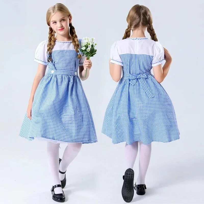 

The Wizard of Oz Dorothy Gale Kids Toddler Costume - Gingham Dress with Apron & Ruby Slippers Halloween Role Play Party Outfit