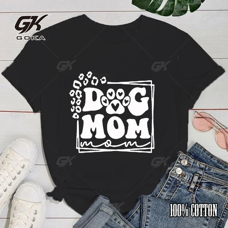 Premium Cotton T Shirt Dog Mom Print T Shirts Short Sleeve O Neck Loose Women Summer Cool  Men Vintage Tops Clothes Unisex Tees