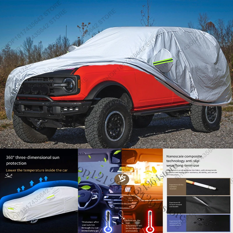 Volledige autohoes compatibel met Ford Bronco 2021-2025 4-deurs, all-weather bescherming tegen zon, regen, UV, stof, voor buiten en binnen.