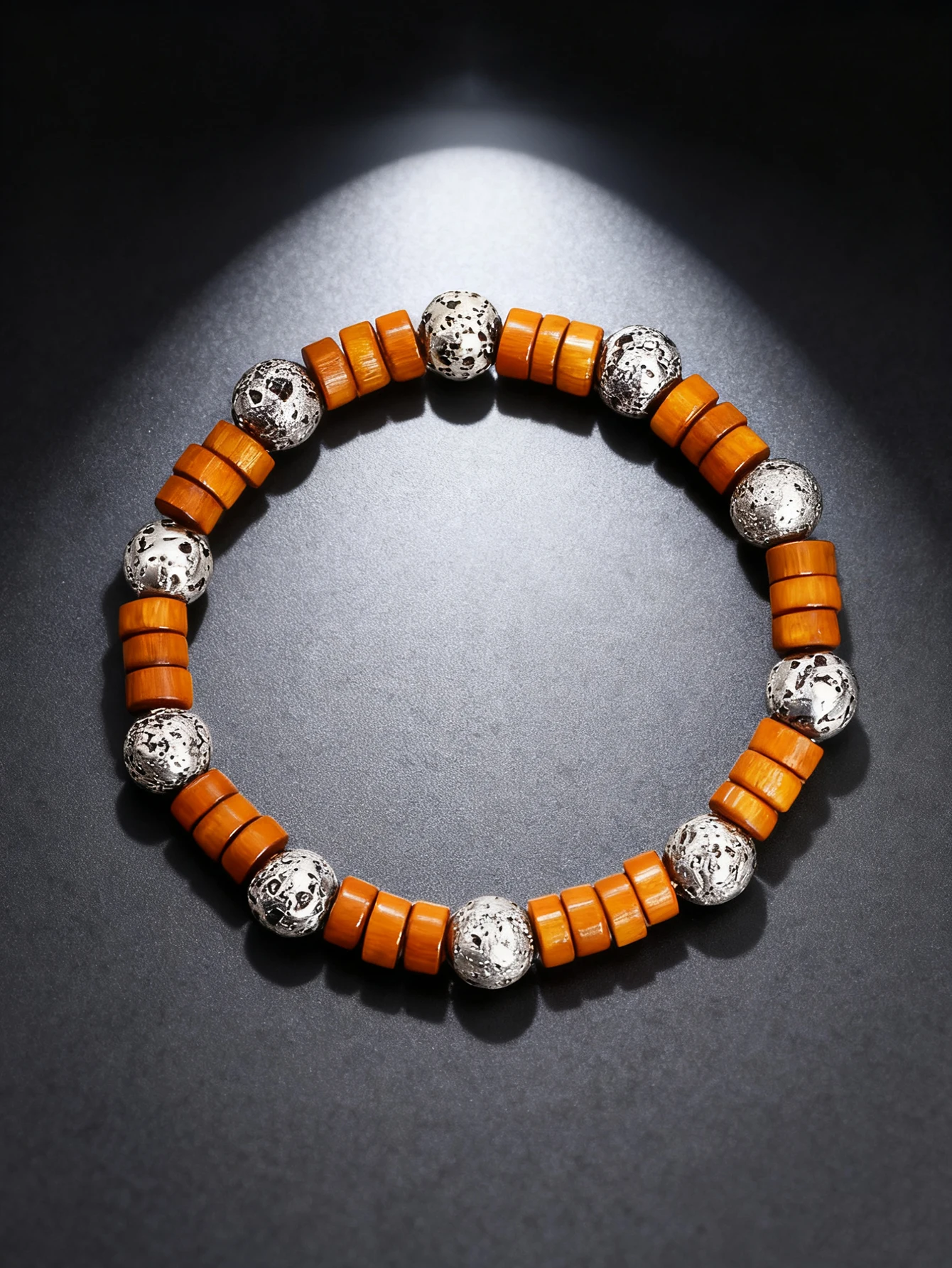 Natural Stone Bracelet Lava Stone & Volcanic Rock for Vigour Strength & Protection with Wood Bead Retro Unisex Handmade Jewelry