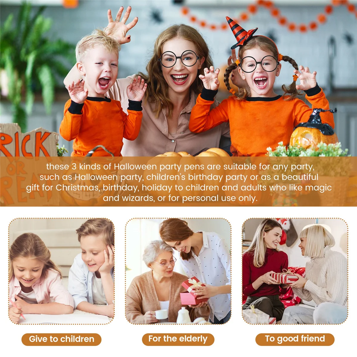 36 buah pensil dan pensil dan pensil penyihir dengan bingkai Bulat tanpa lensa, perlengkapan tema penyihir