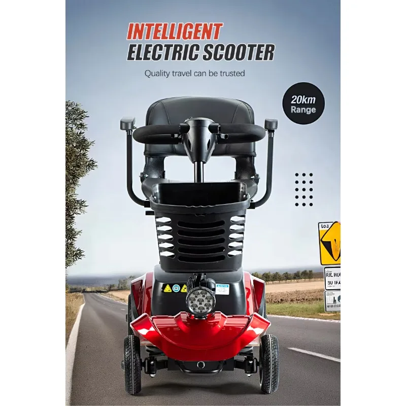 2026 Four Wheel Red Mobility Handicapped Electric Scooter for Seniors 12A Lead-acid Battery