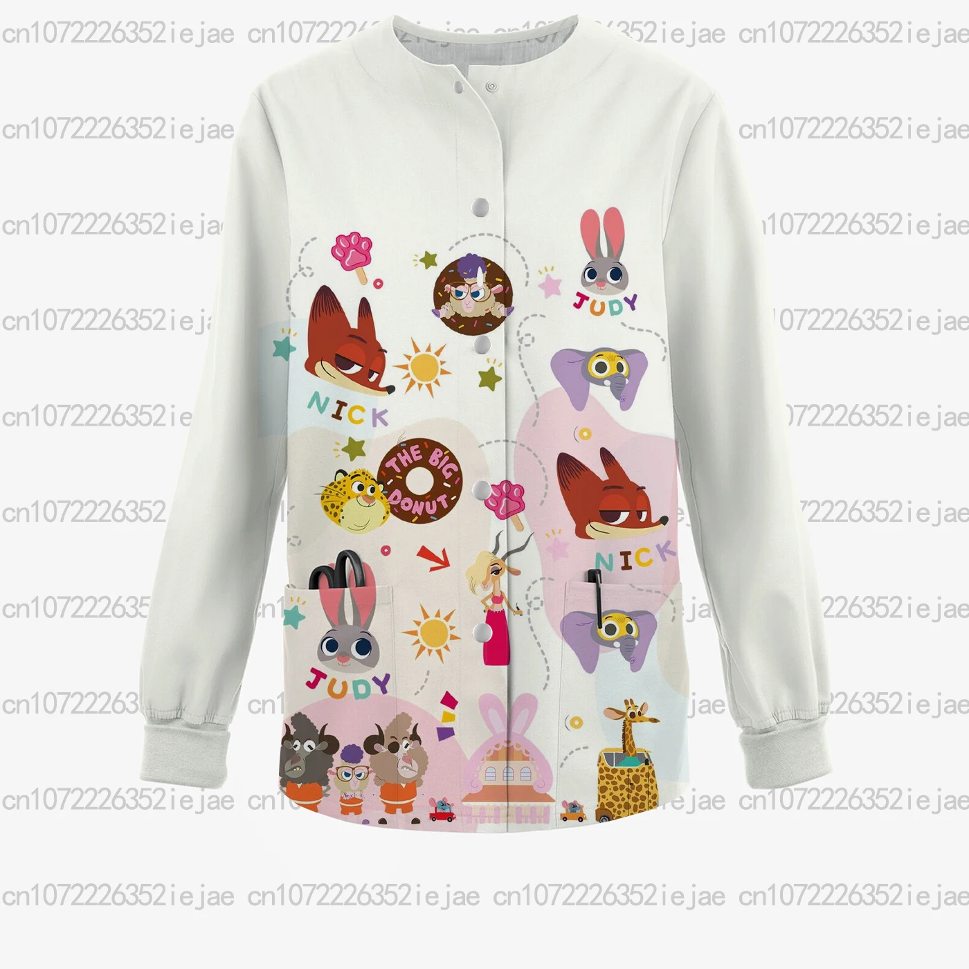 

Новое поступление: женская матовая куртка для кормления Zootopia с цветочным принтом, верхняя одежда для зоомагазина, медицинская куртка, униформа медсестры