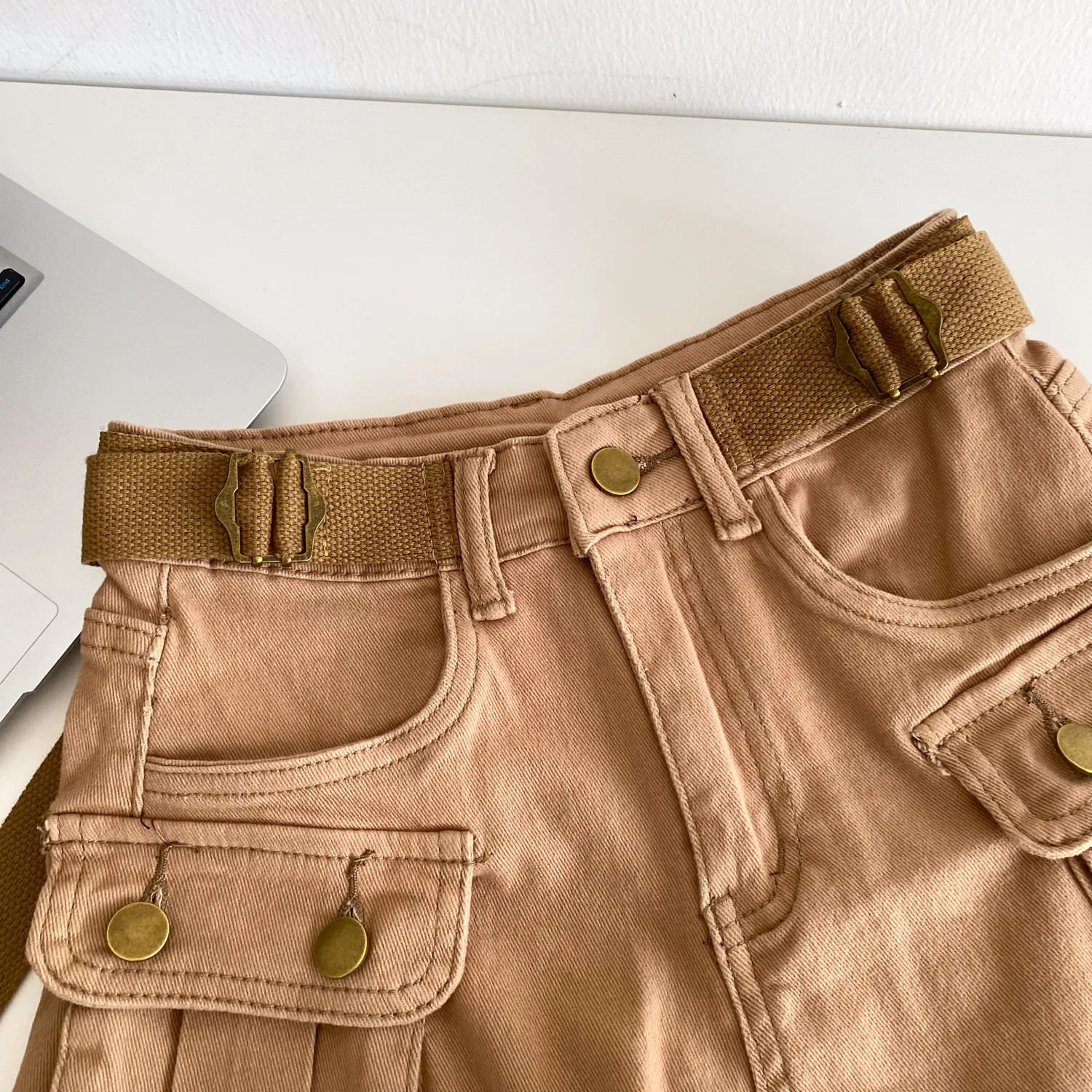 Women Denim Shorts Solid Cargo Short Button Pocket Mini Length Zipper Fly Empire Waist Loose Fit Streetwear Casual 2026 Summer