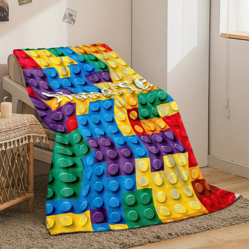 Customizable Building Block Puzzle Design Flannel Blanket, Soft, Warm, Lightweight, Digital Print, Fantasy Themed
