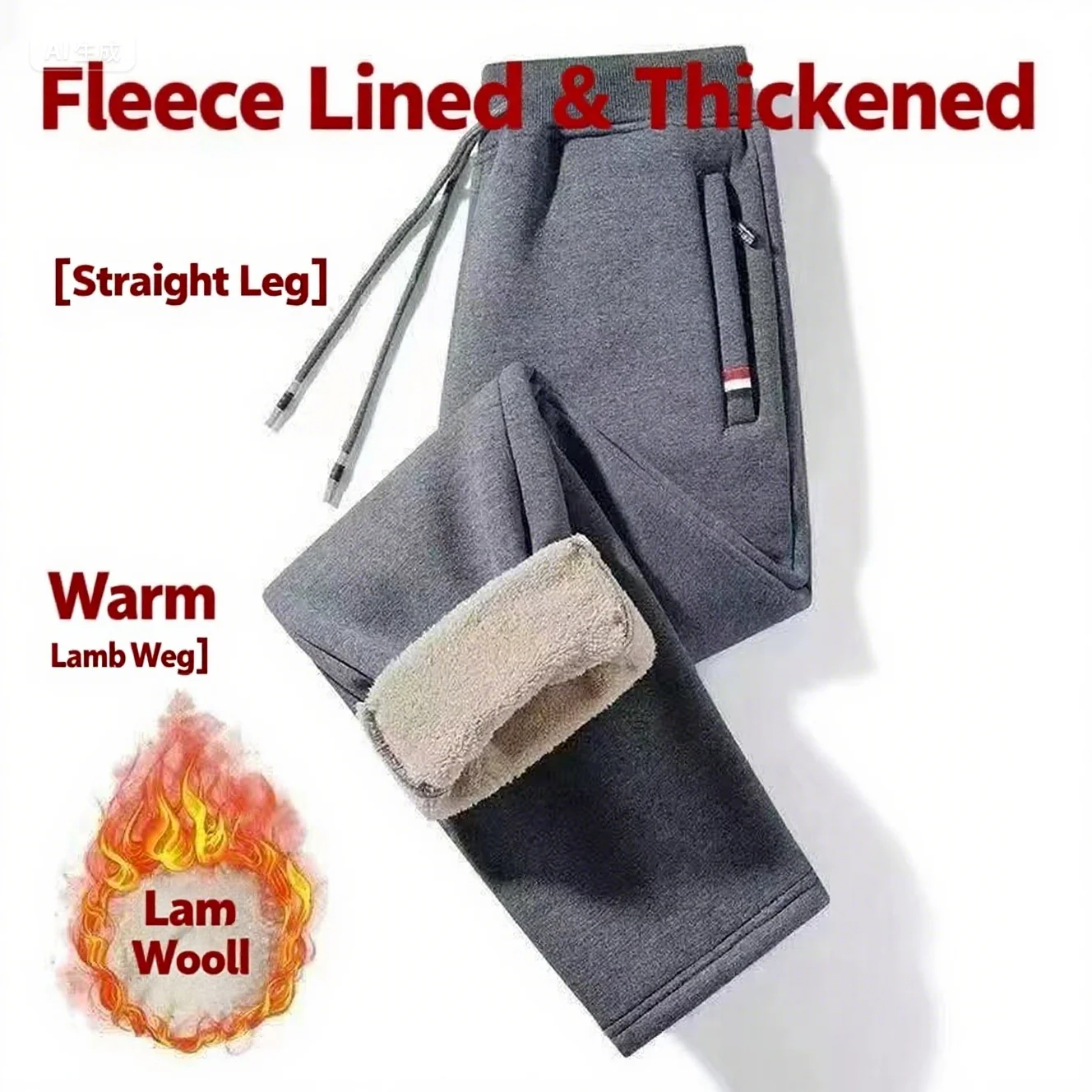 سراويل رياضية شتوية كاجوال للرجال مع بطانة قطيفة وسميكة، خصر مرن، سراويل بمقاس كبير، سراويل دافئة وفضفاضة #2