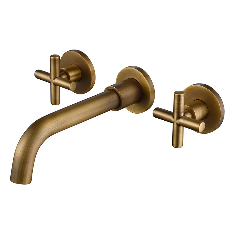 

Antique Brushed Gold Brass Wall-Mounted Hot and Cold Bathtub Faucet Bathroom Bathtub Shower Mixer Faucet Set