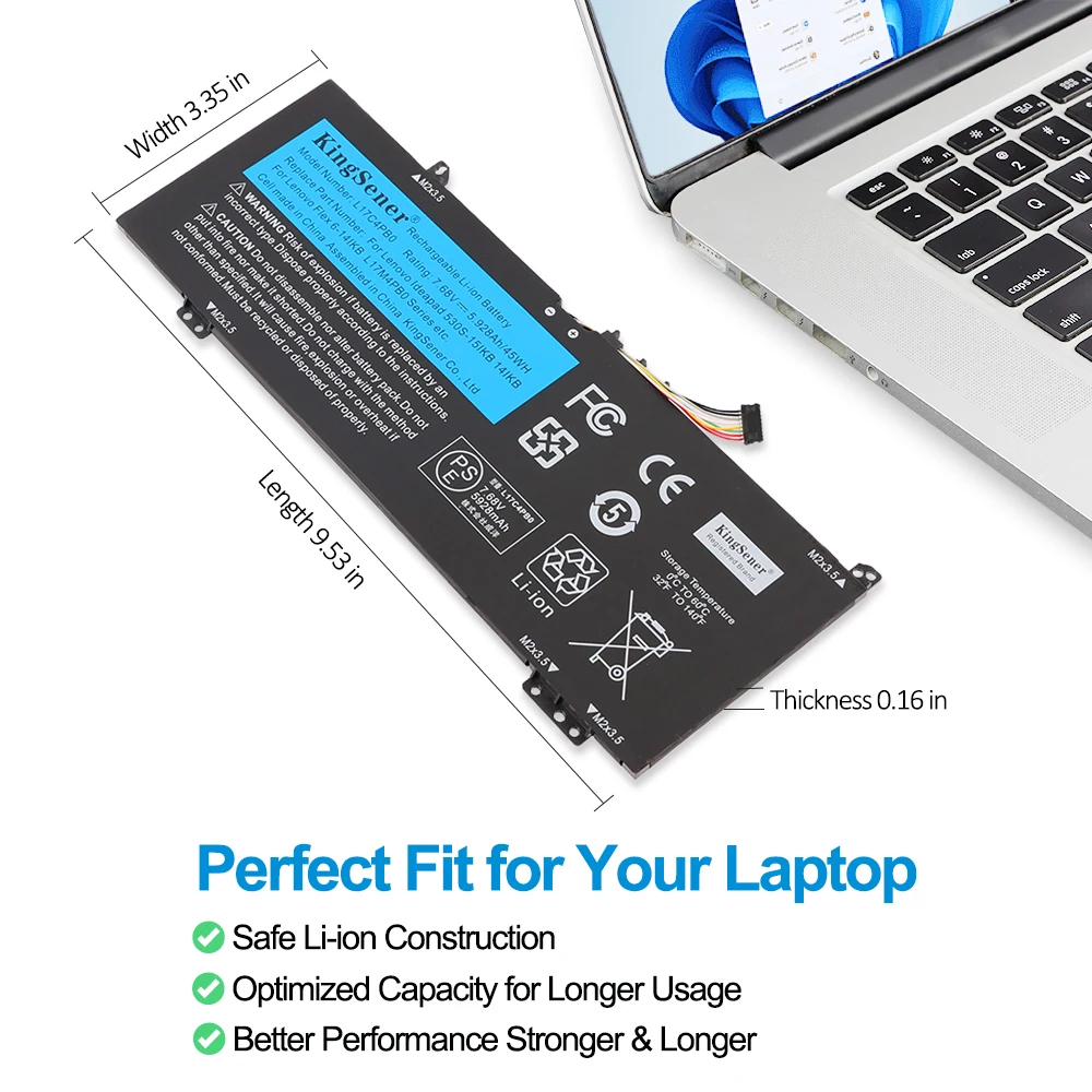 KingSener L17C4PB0 Laptop Battery For Lenovo Xiaoxin Air 14ARR 14IKBR 15ARR 15IKBR Ideapad 530s-14IKB 530s-15IKB L17M4PB0 45WH
