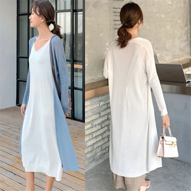 Long Sweater Cardigan Jacket 2023 Spring Summer Women Casual Loose Thin Silk Knitted Cardigans Ladies Sun Protection Clothing