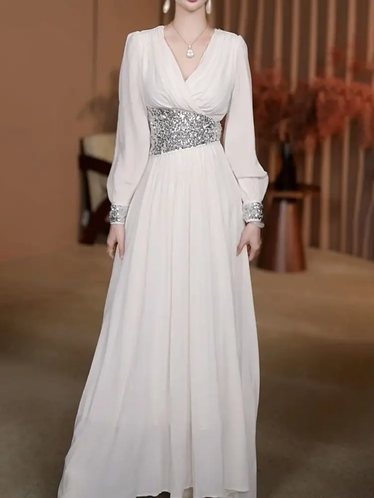 ‌ فستان أنيق مزين بالترتر لربيع 2025 - ملابس المنتجع، فستان متوسط الطول للتخسيس، ملابس فاخرة للإجازات، فستان أنيق لامع لحفلات الشاطئ