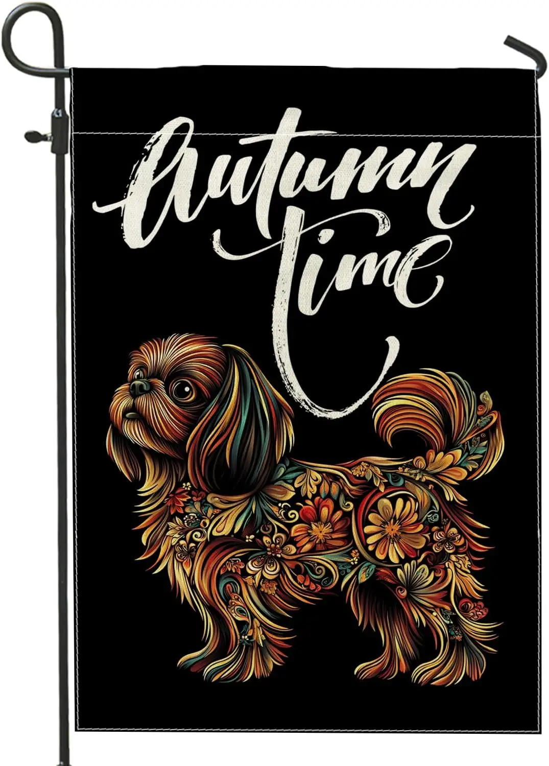 Fall Pekingese Dog Garden Flags 12x18 Inch Double Sided for Outside, Autumn Vintage Retro Flower Standard Canvas Outdoor Fla yyi