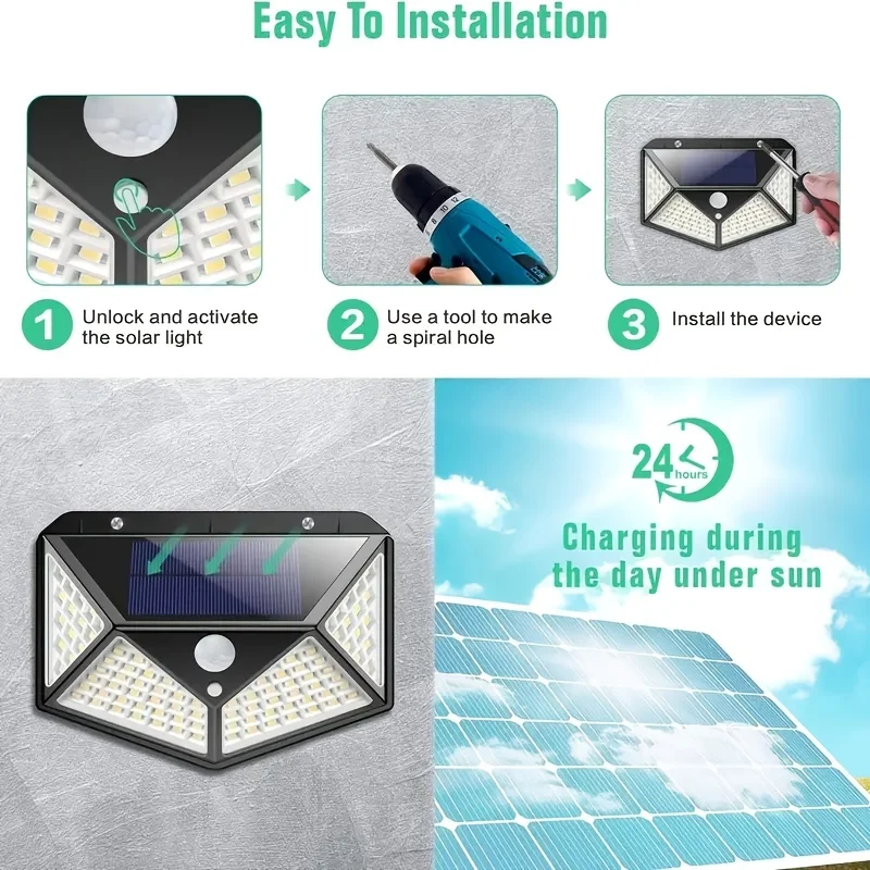 1/2/4/8 PCS 100 LED Solar Power Wall Light 1200mAh IP65 Waterproof Motion Sensor Wall Lights For Garden Outside Decoration
