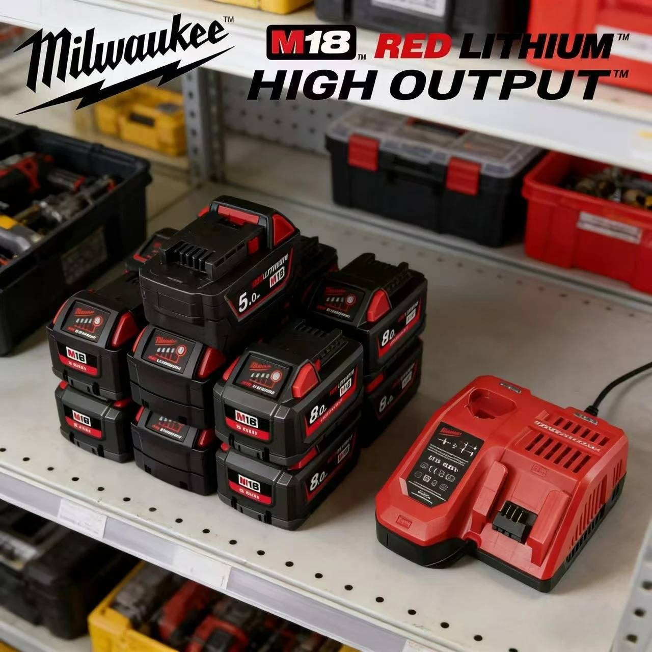 

Compatible Battery Pack 5Ah 6Ah 8Ah 12Ah for Milwaukee Electric Drill Impact Wrench Replacement Battery Fast Charging