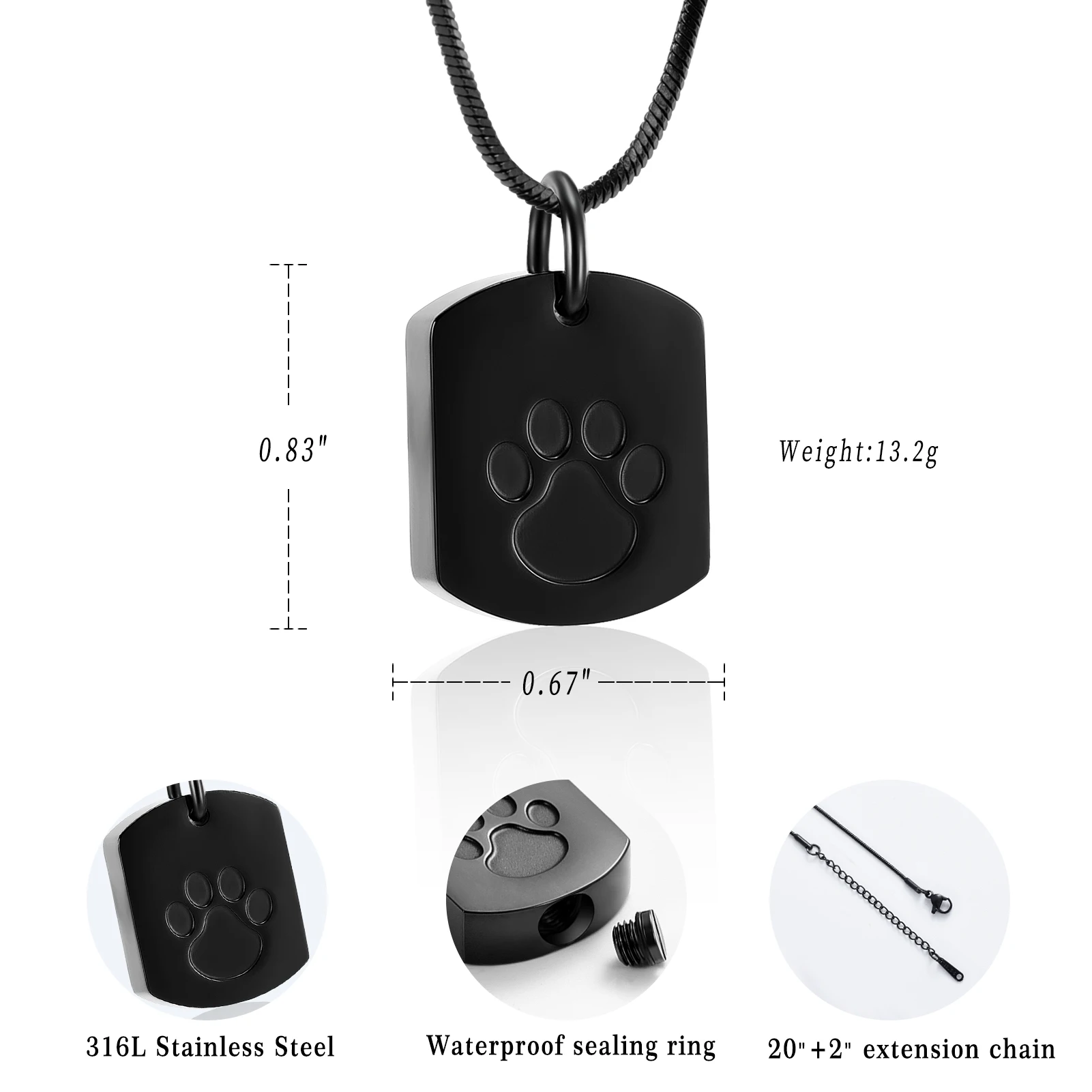 Cremation Jewelry for Ashes for Pet Keepsake Urn Necklace for Dog Cat Ashes Paw Print Funeral Memorial Pendant Gift