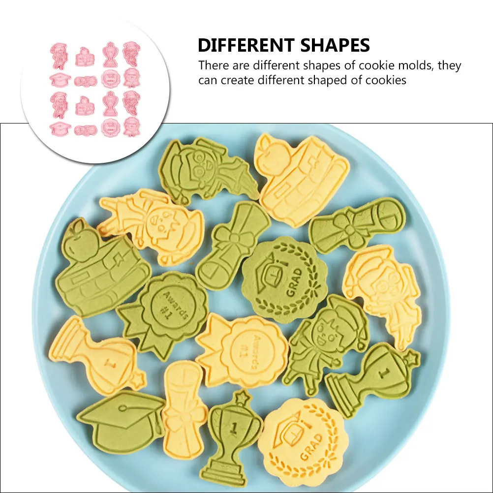 

16Pcs Graduation Cookie Cutters Plastic Baking Mold DIY Fondant Biscuit Molds Reusable Bakery Tools Party Supplies