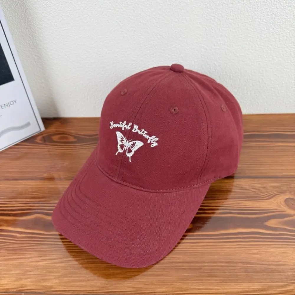 Prosty koreański styl motyl haftowany kapelusz regulowany słodki kapelusz baseballowy Y2k bawełniany cały mecz damski czapka z daszkiem Outdoor