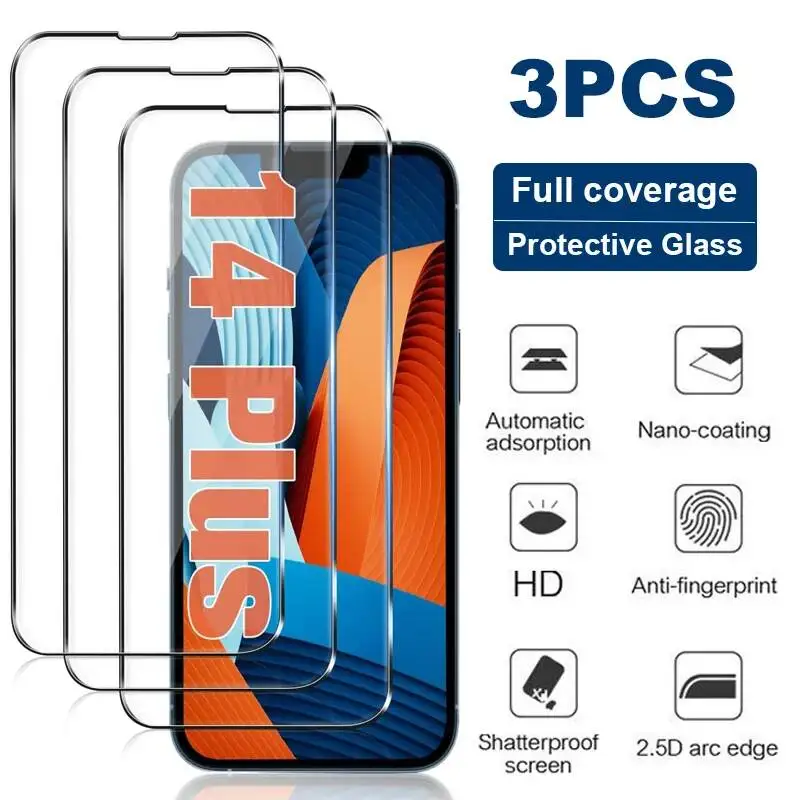 

3PCS Full Cover Tempered 11 12 14 Pro Max 13 Mini Screen Protector For Iphone XR X XS 15 Plus Glass Film