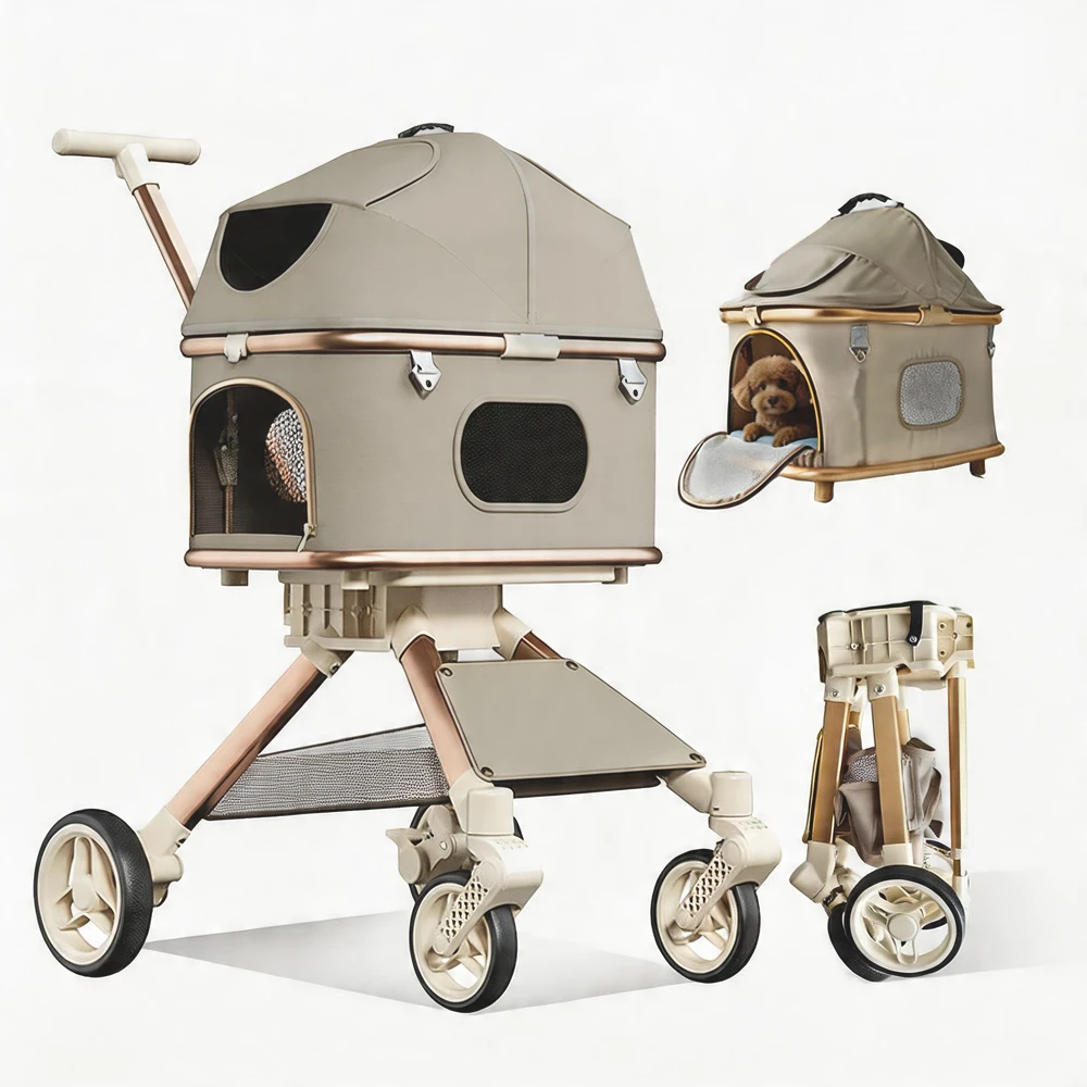 

Pet Stroller for Medium Dogs & Cats Up to 55lbs, 2-in-1 Convertible Design with Removable Carrier & One-Click Folding Dog Stroller with 4Wheels