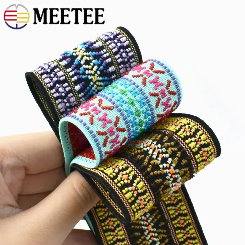 2/5/10M Meetee 50mm Ethnic Jacquard Elastic Band Polyester Rubber Tape Belt Sewing Spring Webbing Skirt Girdle Stretch Sew Bands