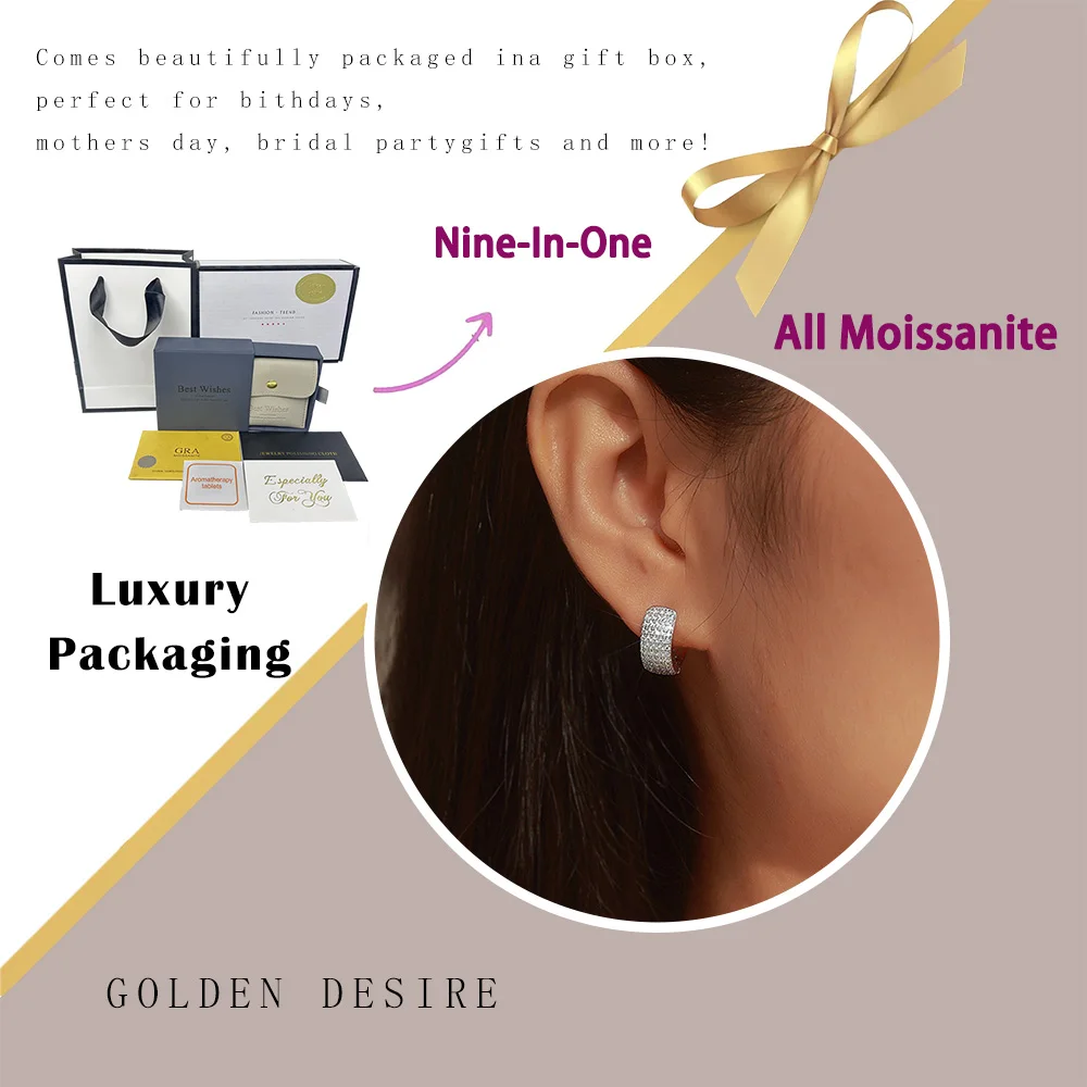 

0.6ctw Gold Plated Moissanite Earrings Women’s Pave Hoop Ear Cuffs Sparkling Luxury Hypoallergenic Daily Jewelry