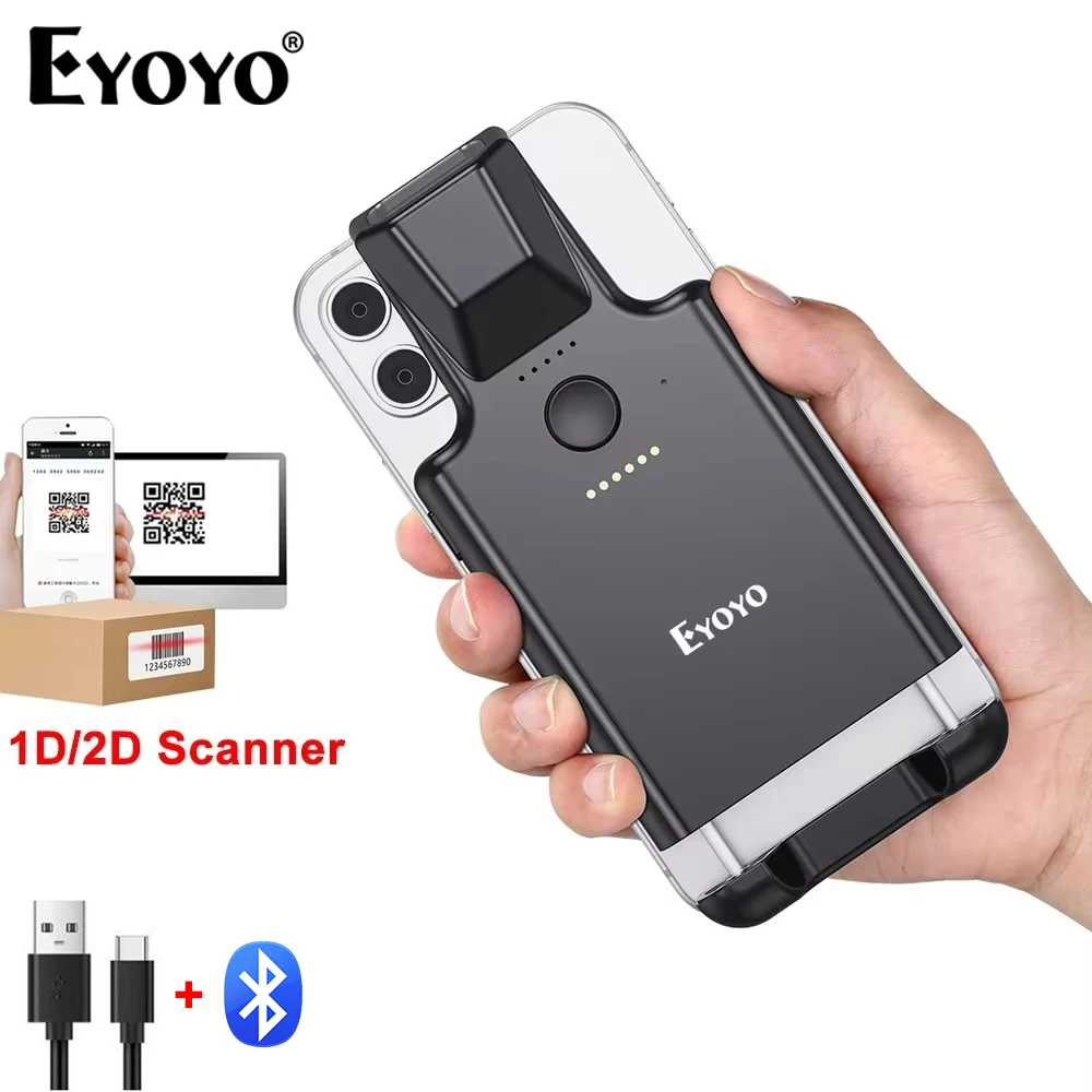 Eyoyo – lecteur d'écran Portable 1D et 2D QR Code, avec matrice de données PDF417, avec Clip arrière, Scanner de codes-barres Bluetooth pour Android et iOS, EY-017P