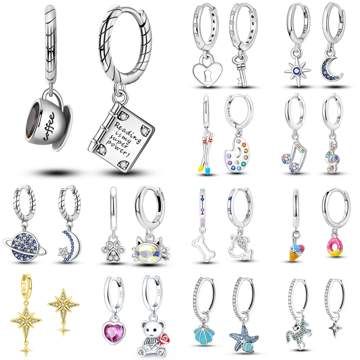 

PANPOKI 925 Sterling Silver Coffee Cup And Book Drop Earrings Women Earrings Charm Fashion Versatile Party Jewelry Gift