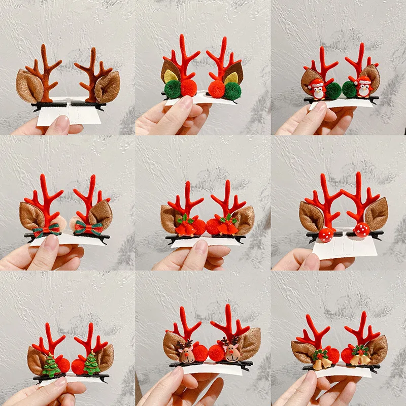 2pcs Pack Cute Reindeer Ears Hair Clip Classic Christmas Festive Women Kids Barrettes Party Cosplay Hair Accessories For Girls