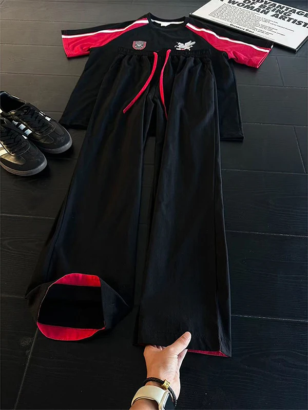 Black Nylon Quick Dry Ice Silk Men's Summer Thin Color Block Design Sensation Air Conditioning Casual Sport Pants
