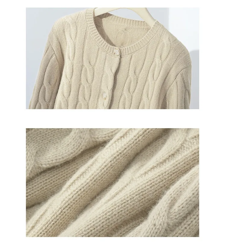 Wool Cable Knit Cardigan Women Sweater