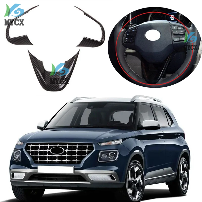 

For Hyundai Venue 2019 2020 ABS Carbon Fiber Car Steering Wheel Decoration Cover Trims Frame Stickers Car-Styling Accessories